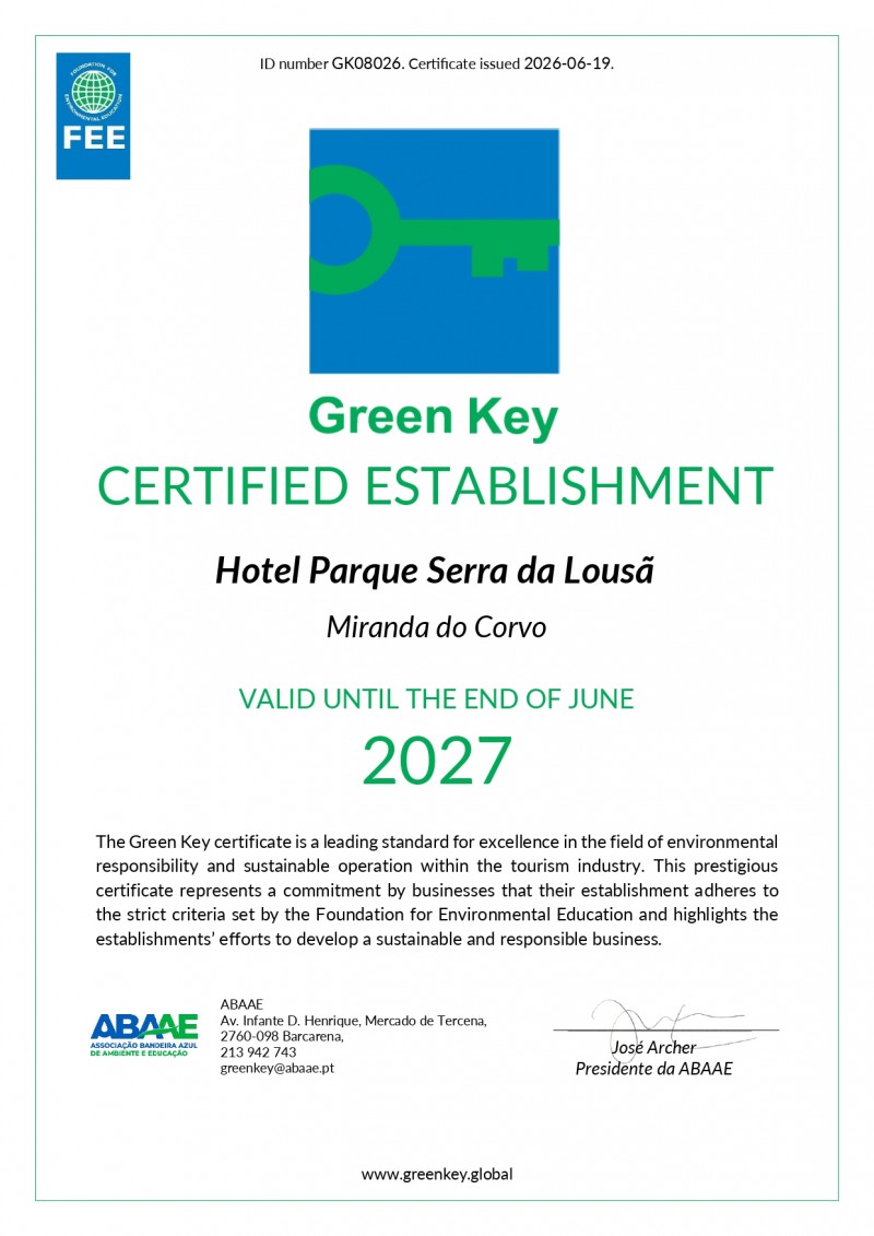 Turismo Sustentável e com Propósito em Miranda do Corvo: Hotel Parque Serra da Lousã conquista galardão Green Key pelo 9º ano